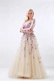 A-line Bateau Tulle Prom / Evening Dress