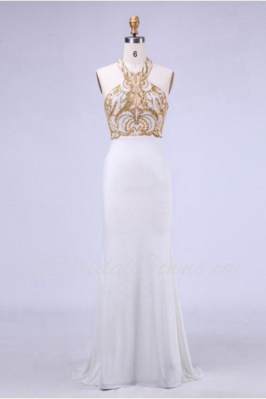 Sheath / Column Halter Tulle Prom / Evening Dress