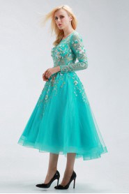 Ball Gown Scoop Tulle Tea-length Prom / Evening Dress