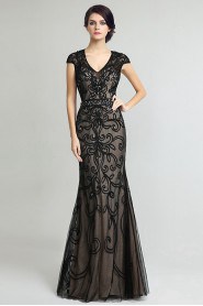 Sheath / Column V-neck Tulle Prom / Evening Dress