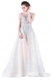 A-line Jewel Tulle Prom / Evening Dress