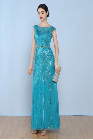 Sheath / Column Bateau Lace Ankle-length Prom / Evening Dress