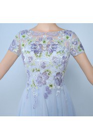 Sheath / Column Bateau Lace,Tulle Floor-length Prom / Evening Dress