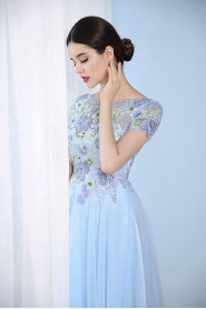 Sheath / Column Bateau Lace,Tulle Floor-length Prom / Evening Dress