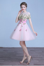 A-line Jewel Tulle Knee-length Prom / Evening Dress