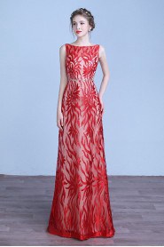 Sheath / Column Bateau Lace Floor-length Prom / Evening Dress