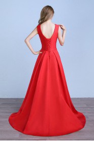 A-line Bateau Satin Prom / Evening Dress