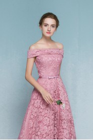 A-line Off-the-shoulder Tea-length Prom / Evening Dress
