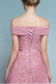 A-line Off-the-shoulder Tea-length Prom / Evening Dress