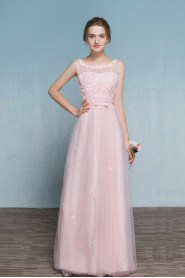 Sheath / Column Scoop Tulle Floor-length Prom / Evening Dress