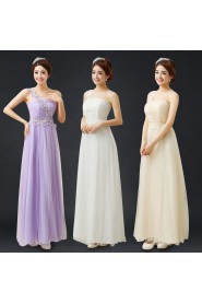 Sheath / Column One Shoulder Tulle,Satin,Lace Ankle-length Prom / Evening Dress