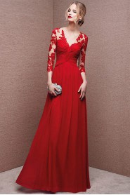 Sheath / Column V-neck Chiffon,Lace Floor-length Prom / Evening Dress