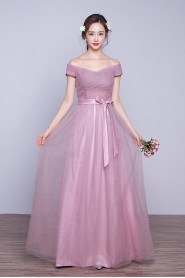 Sheath / Column Off-the-shoulder Tulle Floor-length Prom / Evening Dress