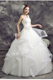 Ball Gown One Shoulder Lace Wedding Dress