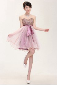 A-line Strapless Tulle,Lace, Short / Mini Prom / Evening Dress