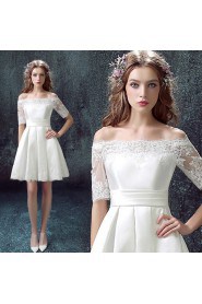 A-line Off-the-shoulder Satin,Lace Knee-length Wedding Dress