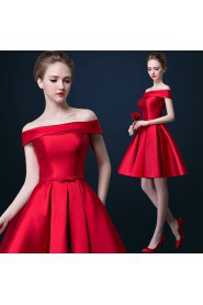 A-line Off-the-shoulder Satin Short / Mini Prom / Evening Dress