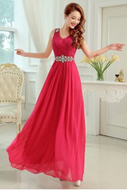 Sheath / Column V-neck Chiffon,Lace Prom / Evening Dress