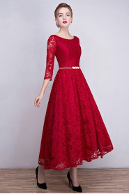 A-line Scoop Tea-length Prom / Evening Dress