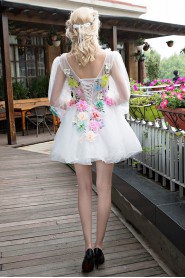 Ball Gown V-neck Tulle Short / Mini Quinceanera Dress