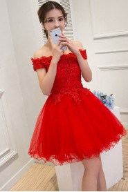 Ball Gown Off-the-shoulder Lace Short / Mini Prom / Evening Dress