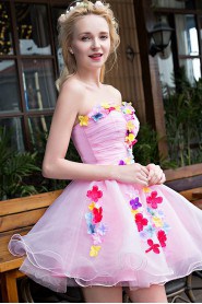 Ball Gown Strapless Tulle Short / Mini Quinceanera Dress