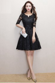 A-line V-neck Short / Mini Prom / Evening Dress