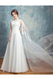 A-line Scoop Lace Wedding Dress with Beading