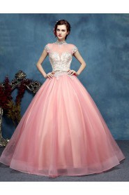Ball Gown High Neck Tulle Evening / Prom Dress with Beading