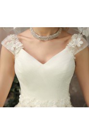 A-line V-neck Tulle Wedding Dress with Flower(s)