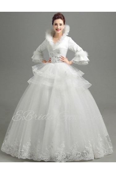 Ball Gown High Neck Tulle Wedding Dress with Sequins
