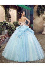 Ball Gown Strapless Tulle Quinceanera Dress with Flower(s)