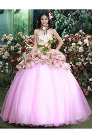 Ball Gown Halter Tulle Quinceanera Dress with Flower(s)