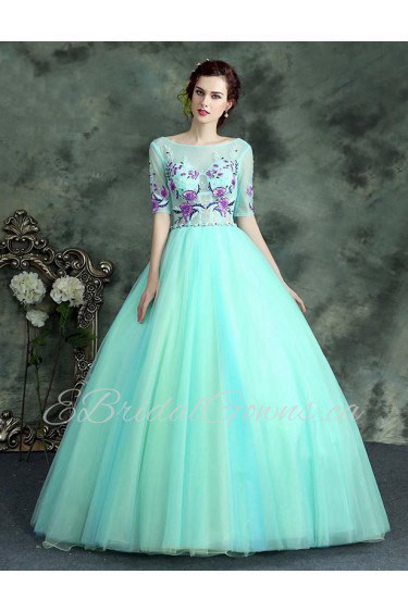 Ball Gown Scoop Tulle Quinceanera Dress with Embroidery