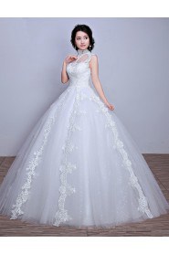 Ball Gown High Neck Lace Wedding Dress with Embroidery