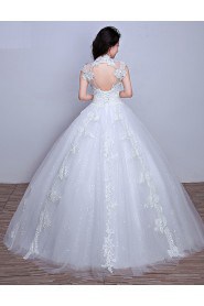 Ball Gown High Neck Lace Wedding Dress with Embroidery