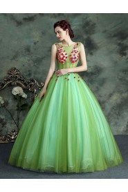 Ball Gown Scoop Tulle Evening / Prom Dress with Flower(s)
