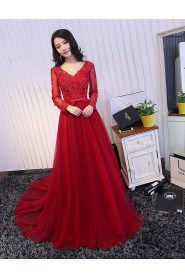 A-line V-neck Lace Evening / Prom Dress with Beading