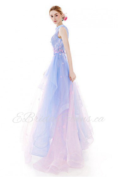 Ball Gown High Neck Evening / Prom Dress with Flower(s)