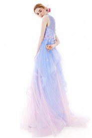 Ball Gown High Neck Evening / Prom Dress with Flower(s)