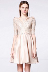 A-line V-neck Evening / Prom Dress with Flower(s)