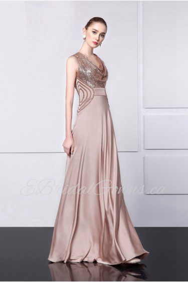 Sheath / Column V-neck Evening / Prom Dress with Beading