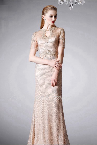 Sheath / Column V-neck Evening / Prom Dress with Embroidery