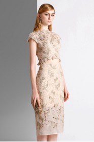 Sheath / Column High Neck Evening / Prom Dress with Flower(s)