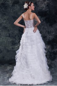 Organza V-Neck A Line Gown with Embroidery