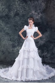 Organza Square A Line Gown with Cap Sleeves