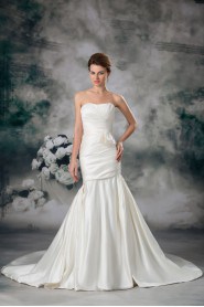 Satin Strapless Sheath Gown with Embroidery