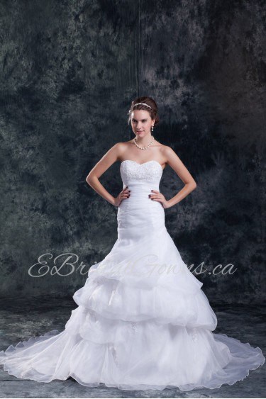 Organza Sweetheart Sheath Gown with Embroidery