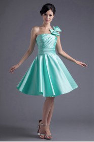 Satin One Shoulder Knee Length Bow Dress