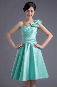 Satin One Shoulder Knee Length Bow Dress